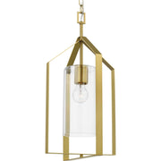 Vertex Clear Glass Foyer Pendant in Brushed Gold