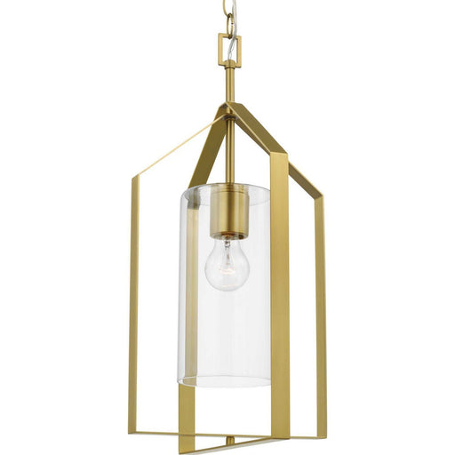 Vertex Clear Glass Foyer Pendant in Brushed Gold