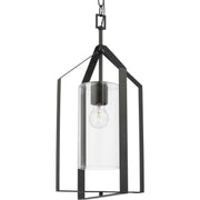 Vertex Clear Glass Foyer Pendant in Matte Black