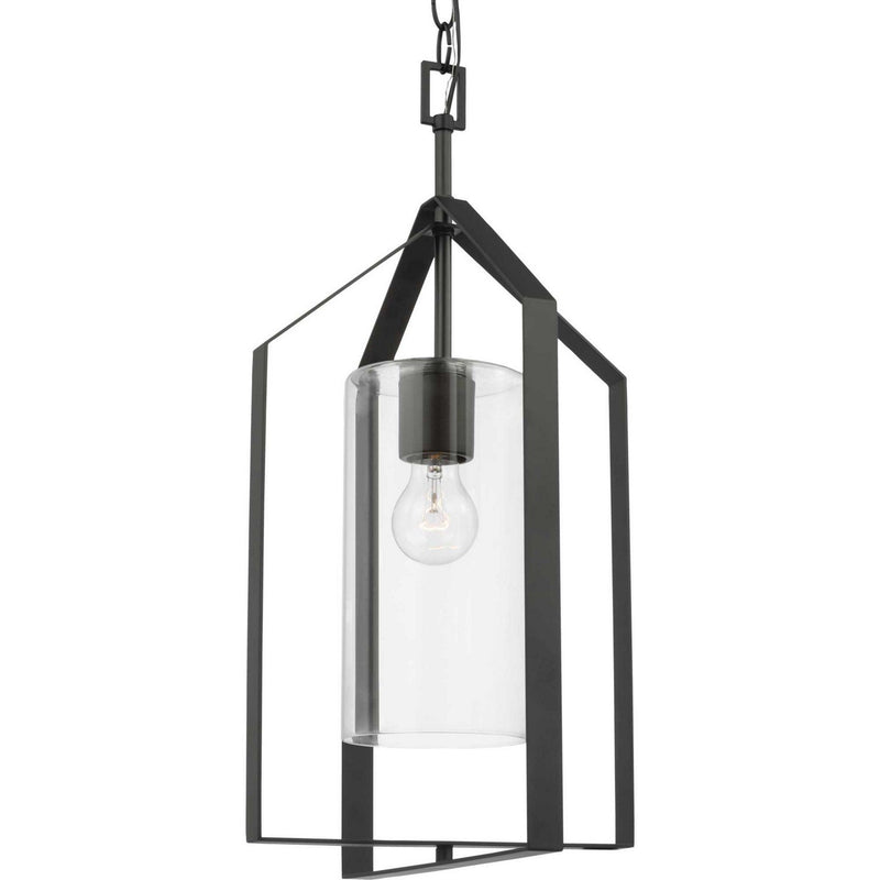 Vertex Clear Glass Foyer Pendant in Matte Black