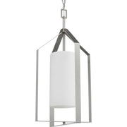 Vertex Etched White Glass Foyer Pendant in Brushed Nickel