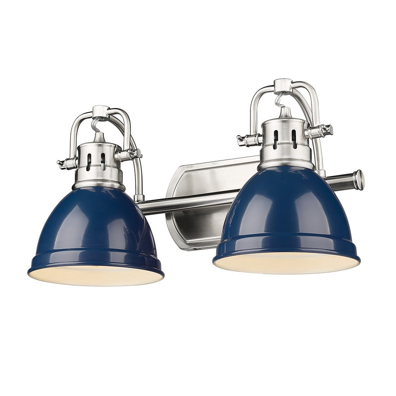 3602-BA2 PW-NVY- Duncan 2-Light Bath Vanity in Pewter with Navy Blue Shade by Golden Lighting