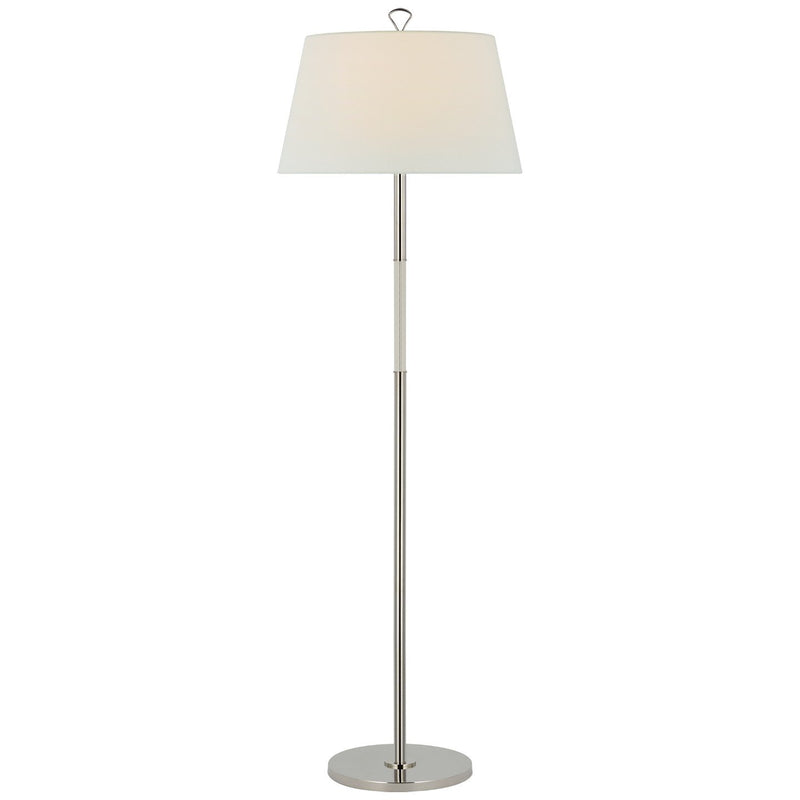 Griffin Large Floor Lamp in Polished Nickel and Parchment Leather