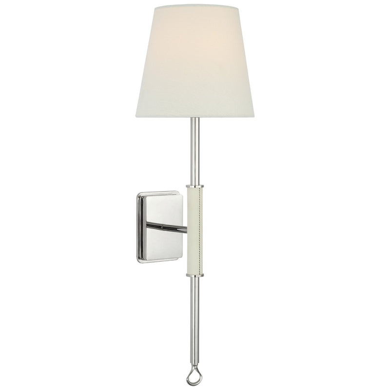 Griffin Tail Wall Sconce in Polished Nickel and Parchment Leather