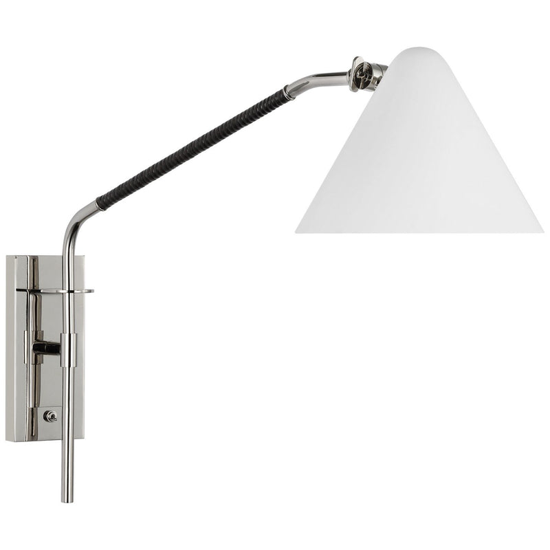 Laken Medium Articulating Wall Sconce in Polished Nickel and Black Rattan