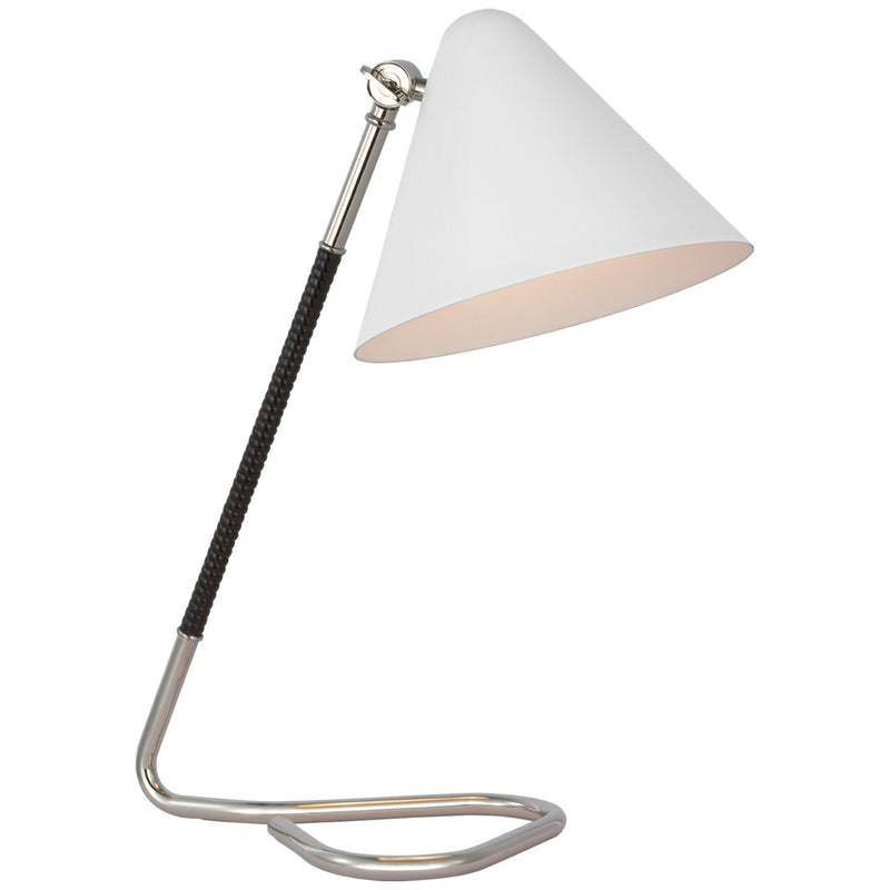 Laken Small Desk Lamp in Polished Nickel and Black Rattan