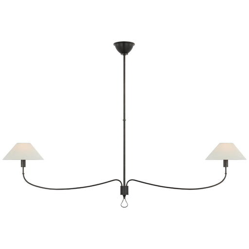 Griffin Grande Linear 2-Light Chandelier in Bronze and Chocolate Leather