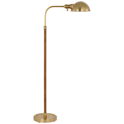 Basden Medium Pharmacy Floor Lamp in Antique-Burnished Brass and Natural Rattan