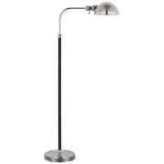 Basden Medium Pharmacy Floor Lamp in Polished Nickel and Black Rattan
