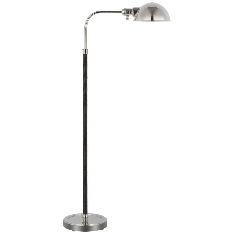 Basden Medium Pharmacy Floor Lamp in Polished Nickel and Black Rattan