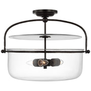 Lorford Medium Lantern 20" 3-Light Semi-Flush Mount in Aged Iron