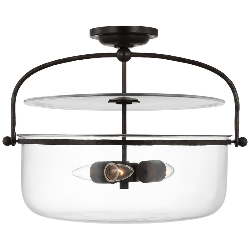 Lorford Medium Lantern 20" 3-Light Semi-Flush Mount in Aged Iron