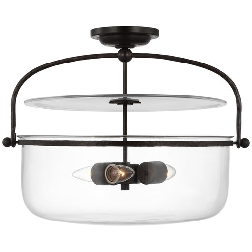 Lorford Medium Lantern 20" 3-Light Semi-Flush Mount in Aged Iron