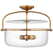 Lorford Medium Lantern 20" 3-Light Semi-Flush Mount in Gilded Iron