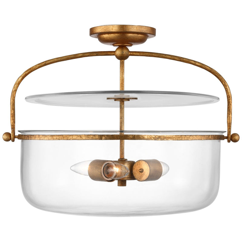 Lorford Medium Lantern 20" 3-Light Semi-Flush Mount in Gilded Iron
