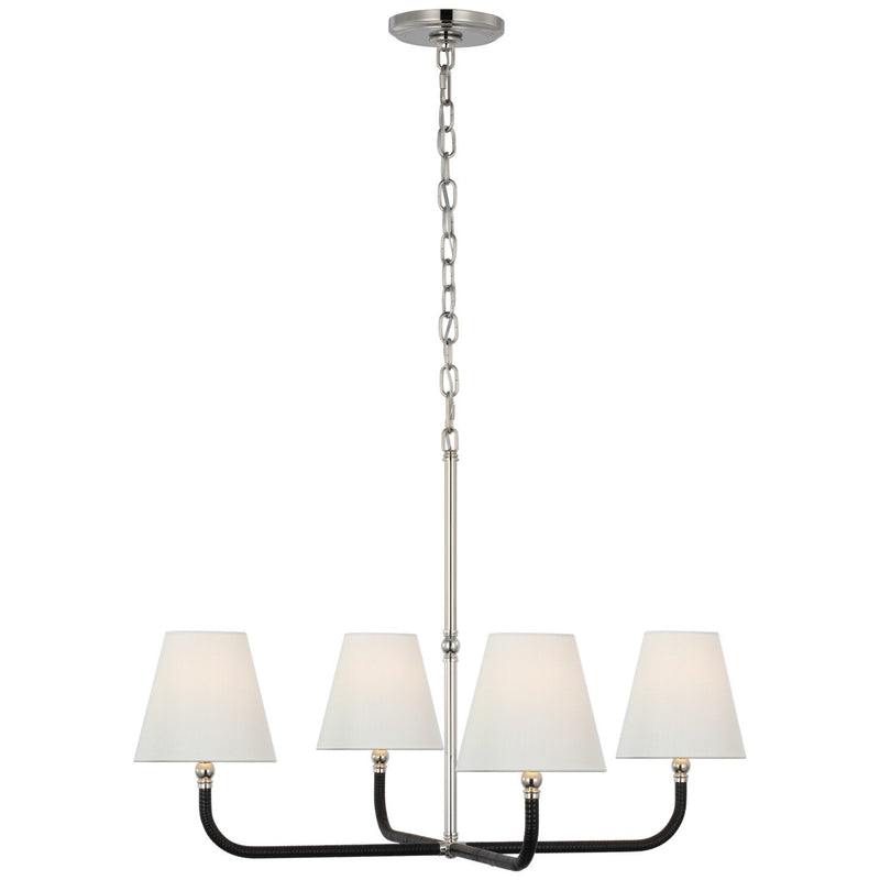 Basden Medium Single Tier 4-Light Chandelier in Polished Nickel and Black Rattan
