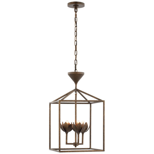 Alberto Small Open Cage 3-Light Lantern Pendant in Antique Bronze Leaf