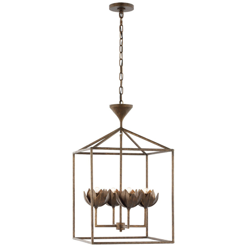Alberto Medium Open Cage 4-Light Lantern Pendant in Antique Bronze Leaf
