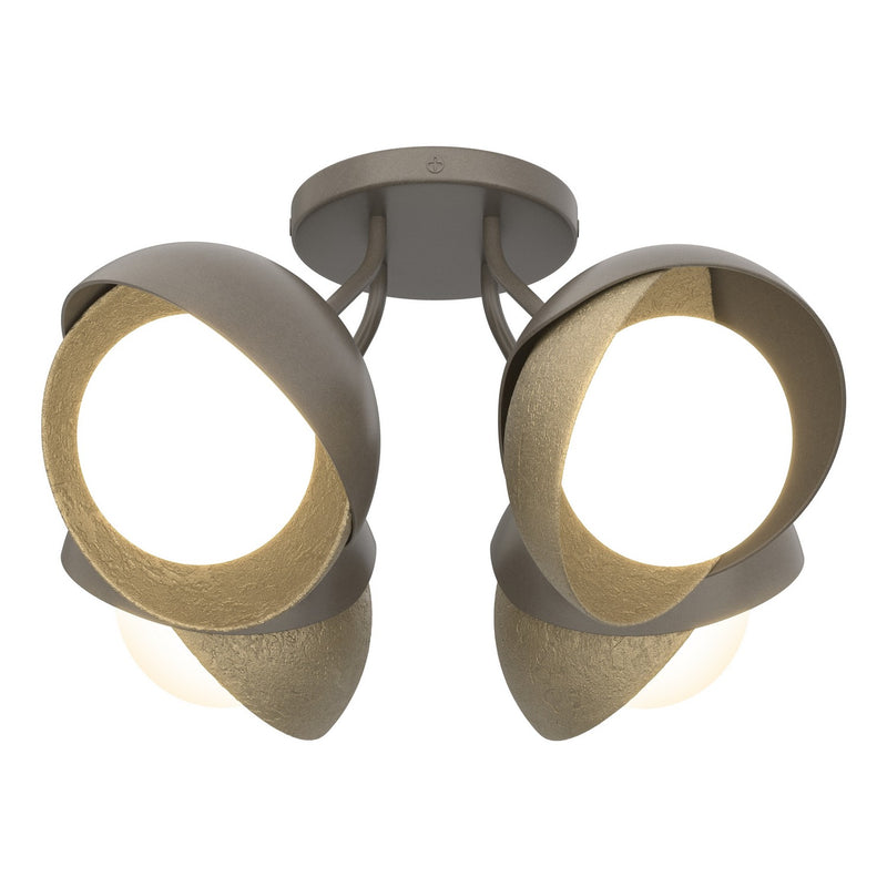 Brooklyn 4-Light Double Shade Semi-Flush in Dark Smoke with Soft Gold Accent - 121376-SKT-07-84-GG0711 by Hubbardton Forge