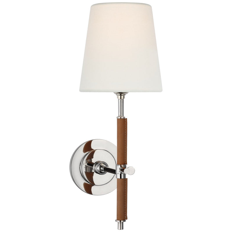 Bryant Wrapped Wall Sconce in Polished Nickel and Natural Leather