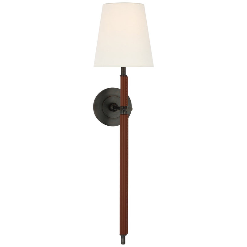 Bryant Wrapped Large Tail Wall Sconce in Bronze and Saddle Leather