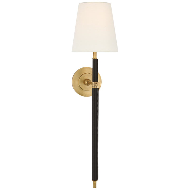Bryant Wrapped Large Tail Wall Sconce in Hand-Rubbed Antique Brass and Chocolate Leather