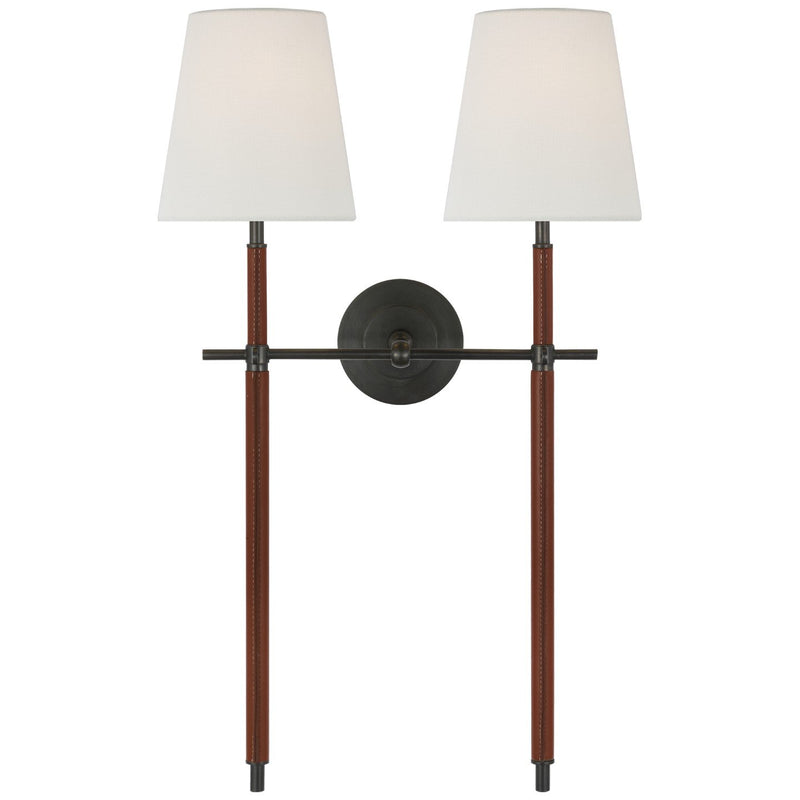 Bryant Wrapped Large Double Tail 2-Light Wall Sconce in Bronze and Saddle Leather