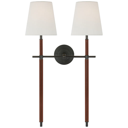 Bryant Wrapped Large Double Tail 2-Light Wall Sconce in Bronze and Saddle Leather