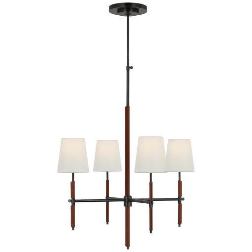 Bryant Wrapped Small 4-Light Chandelier in Bronze and Saddle Leather