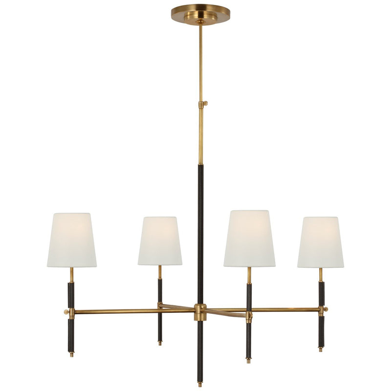 Bryant Wrapped Large 4-Light Chandelier in Hand-Rubbed Antique Brass and Chocolate Leather