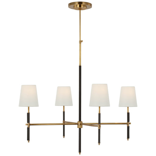 Bryant Wrapped Large 4-Light Chandelier in Hand-Rubbed Antique Brass and Chocolate Leather