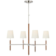 Bryant Wrapped Large 4-Light Chandelier in Polished Nickel and Natural Leather