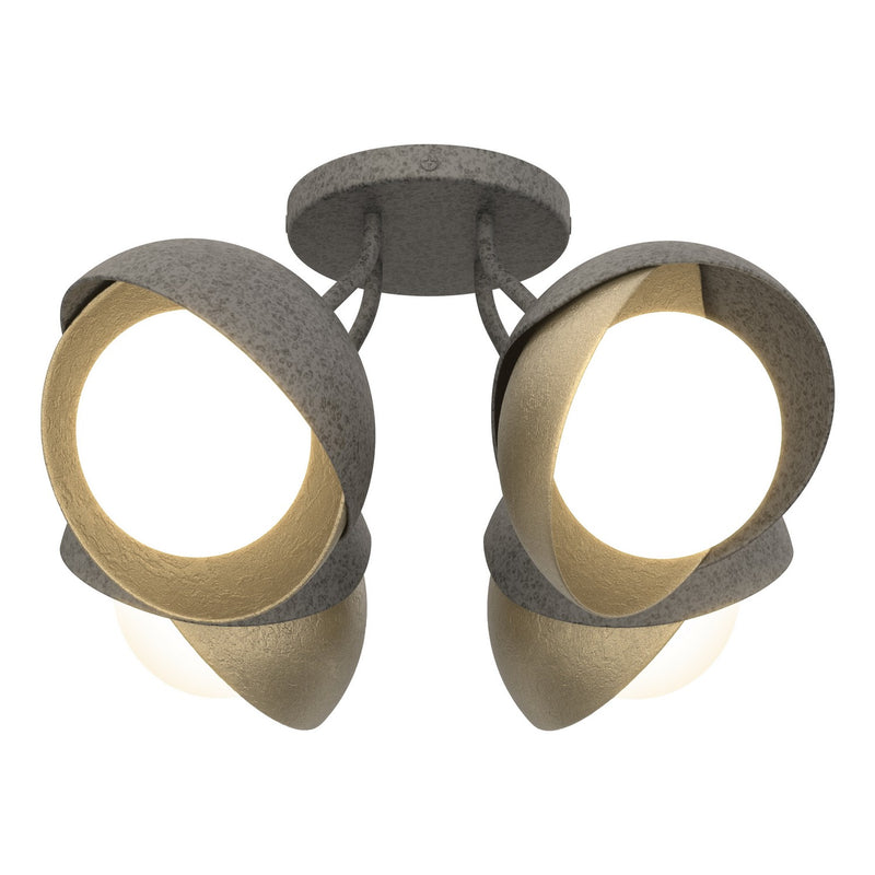 Brooklyn 4-Light Double Shade Semi-Flush in Natural Iron with Soft Gold Accent - 121376-SKT-20-84-GG0711 by Hubbardton Forge