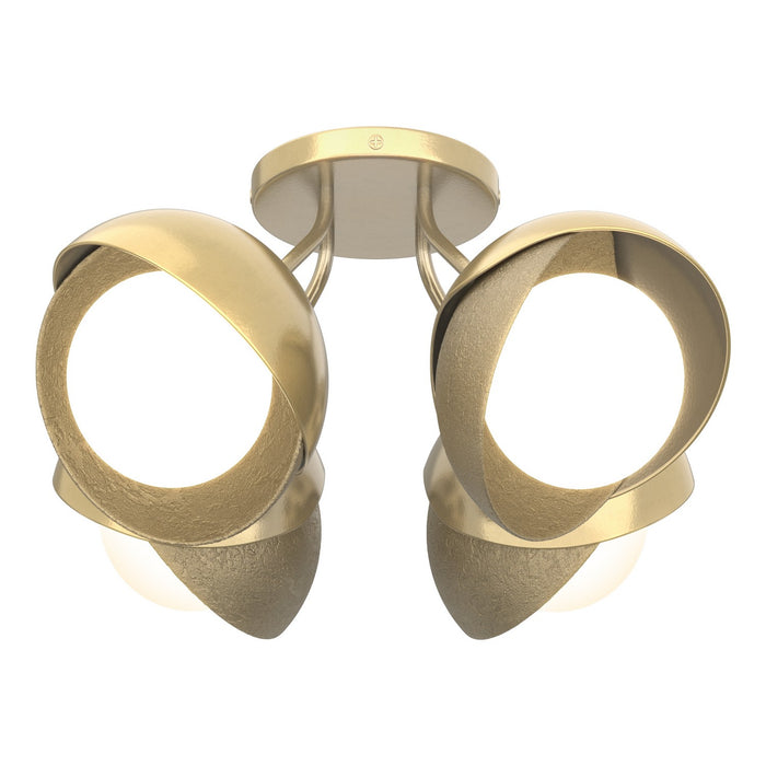Brooklyn 4-Light Double Shade Semi-Flush in Modern Brass with Soft Gold Accent - 121376-SKT-86-84-GG0711 by Hubbardton Forge