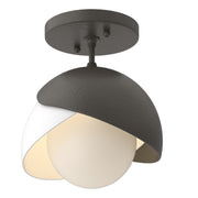 Brooklyn 1-Light Double Shade Semi-Flush in Dark Smoke with White Accent - 121377-SKT-07-02-GG0711 by Hubbardton Forge
