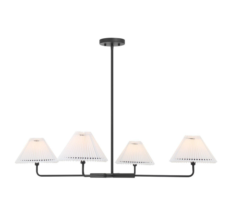 Pleated Shade 41" 4-Light Linear Chandelier in Matte Black