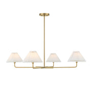 Pleated Shade 41" 4-Light Linear Chandelier in Natural Brass