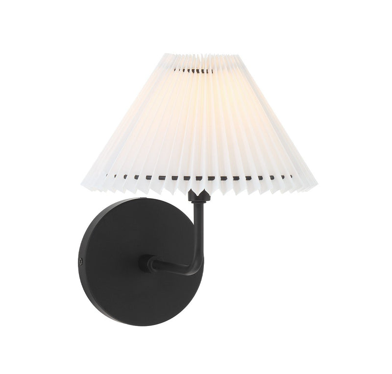 Pleated Fabric Shade 1-Light Wall Sconce in Matte Black