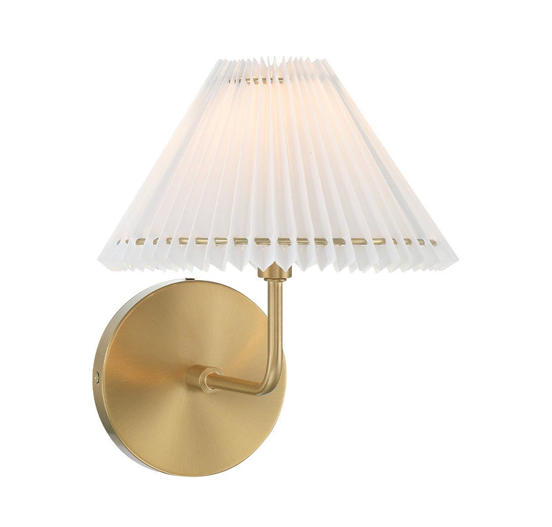 Pleated Fabric Shade 1-Light Wall Sconce in Natural Brass