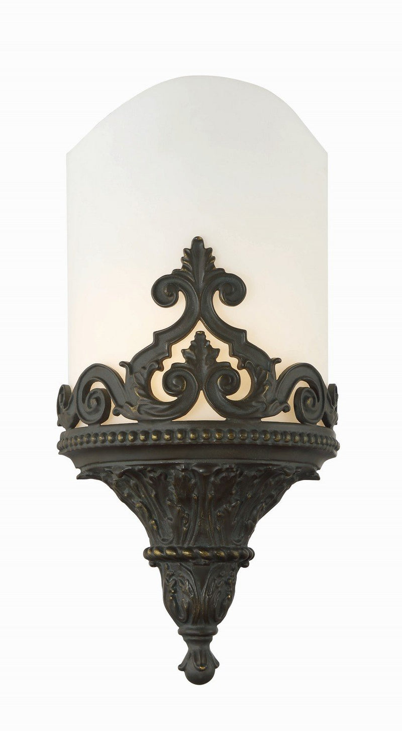 Metropolitan 8" White Glass Wall Sconce in Aged Bronze