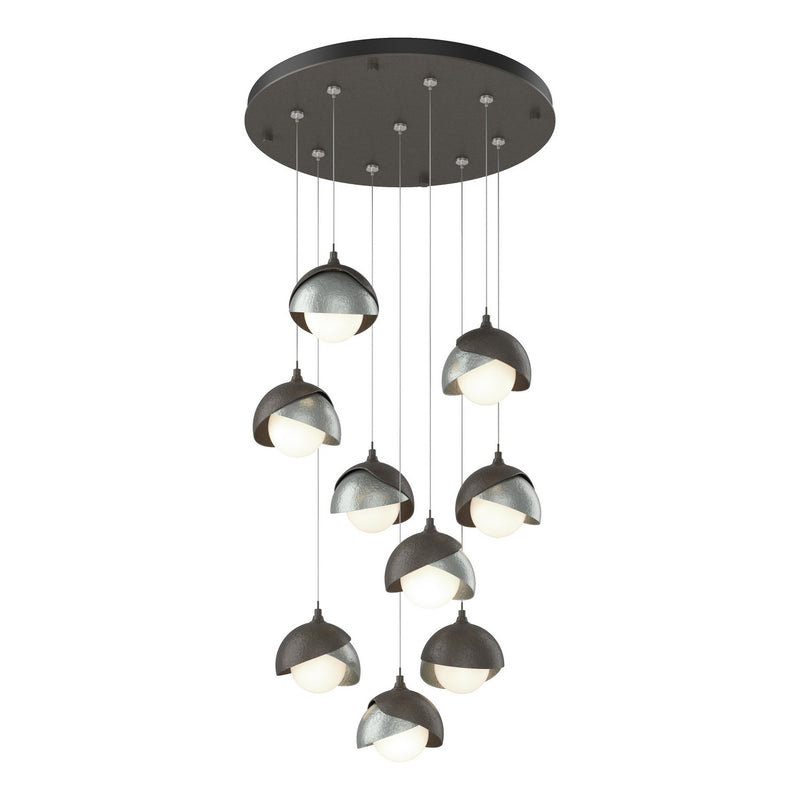 Brooklyn 9-Light Double Shade Pendant in Dark Smoke with Vintage Platinum Accent - 131105-SKT-STND-07-82-GG0711 by Hubbardton Forge