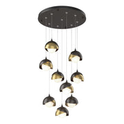 Brooklyn 9-Light Double Shade Pendant in Oil Rubbed Bronze with Modern Brass Accent - 131105-SKT-STND-14-86-GG0711 by Hubbardton Forge