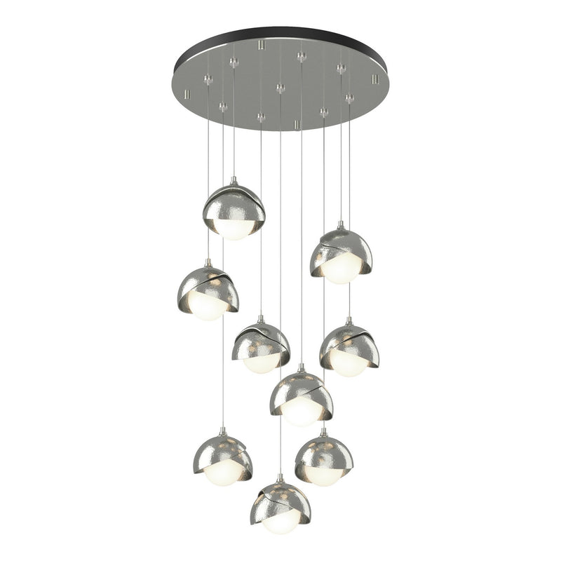 Brooklyn 9-Light Double Shade Pendant in Sterling with Sterling Accent - 131105-SKT-STND-85-85-GG0711 by Hubbardton Forge