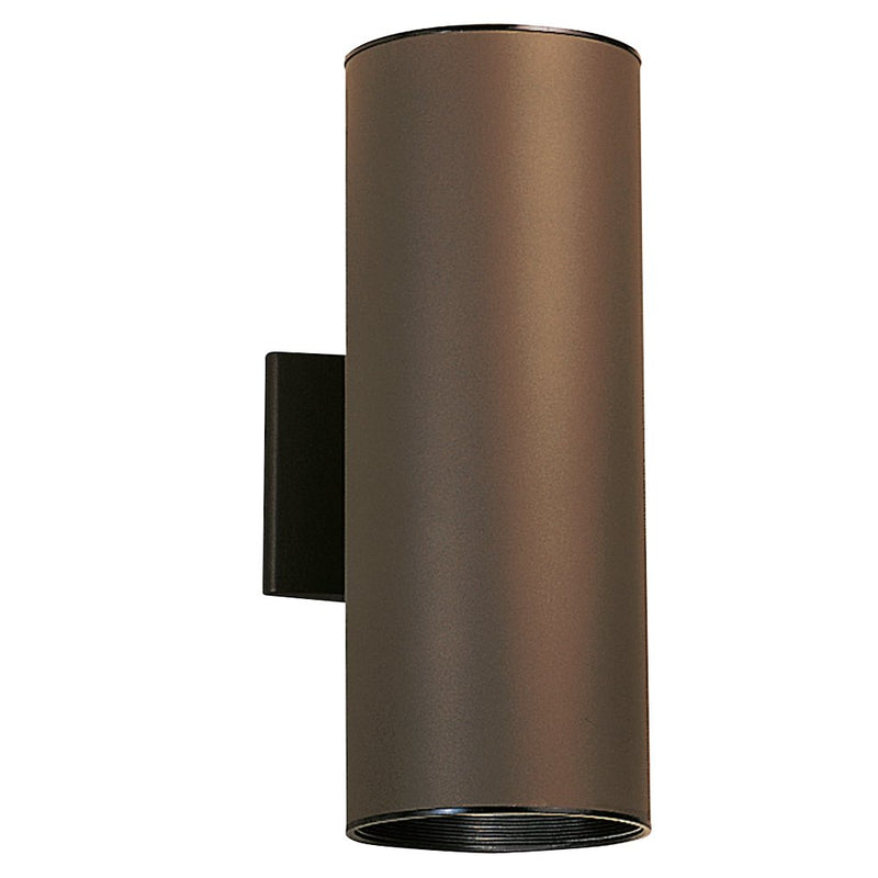 2-Light Cylinder Outdoor Wall Sconce 15" in Architectural Bronze