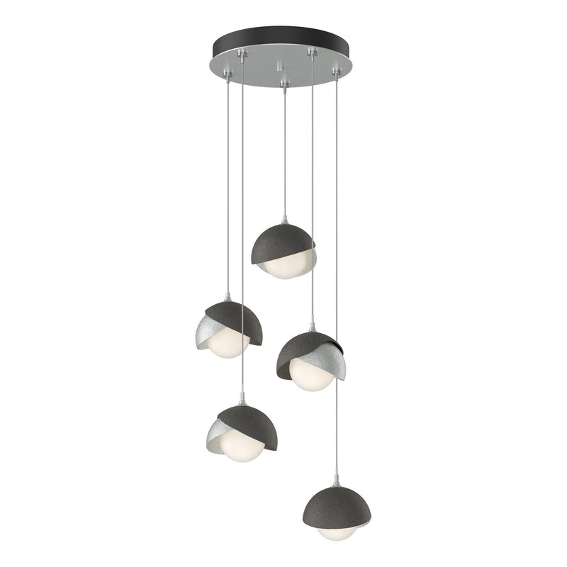 Brooklyn 5-Light Double Shade Pendant in Vintage Platinum with Natural Iron Accent - 131125-SKT-STND-82-20-GG0711 by Hubbardton Forge