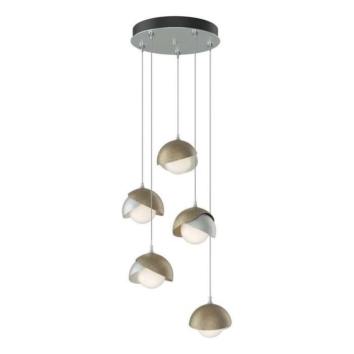 Brooklyn 5-Light Double Shade Pendant in Vintage Platinum with Soft Gold Accent - 131125-SKT-STND-82-84-GG0711 by Hubbardton Forge
