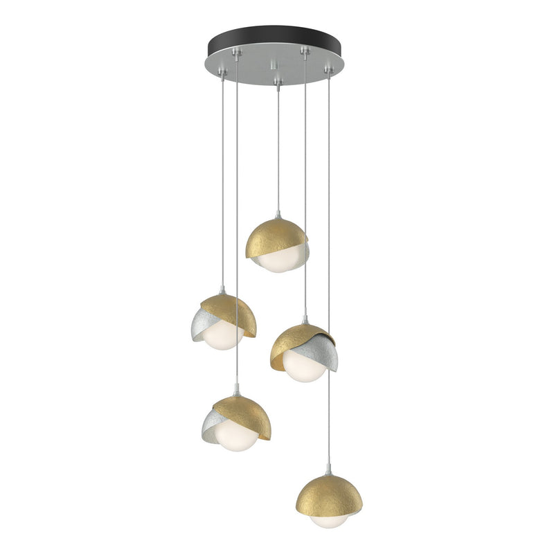 Brooklyn 5-Light Double Shade Pendant in Vintage Platinum with Modern Brass Accent - 131125-SKT-STND-82-86-GG0711 by Hubbardton Forge