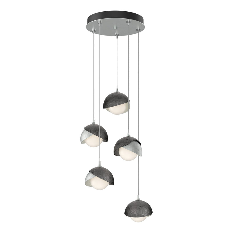 Brooklyn 5-Light Double Shade Pendant in Vintage Platinum with Ink Accent - 131125-SKT-STND-82-89-GG0711 by Hubbardton Forge