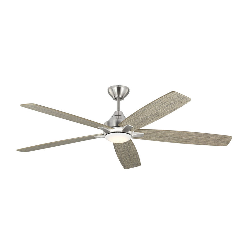 Lowden 60" LED Ceiling Fan in Brushed Steel with Silver / Light Grey Weathered Oak Blades
