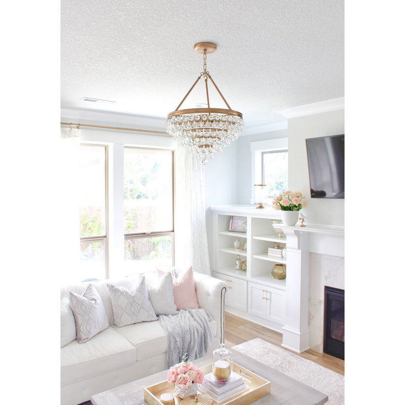 Calypso 6 Light 20" Pendant in Vibrant Gold in a room setting